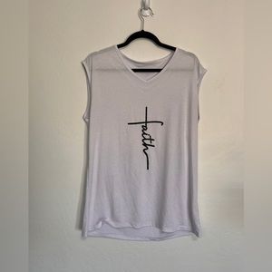 SHEIN White Faith/Cross Sleeveless Top V-Neck XL